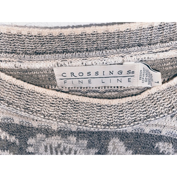 Crossings Fine Line Vintage Grey Paisley Sweater size L - Picture 2 of 3